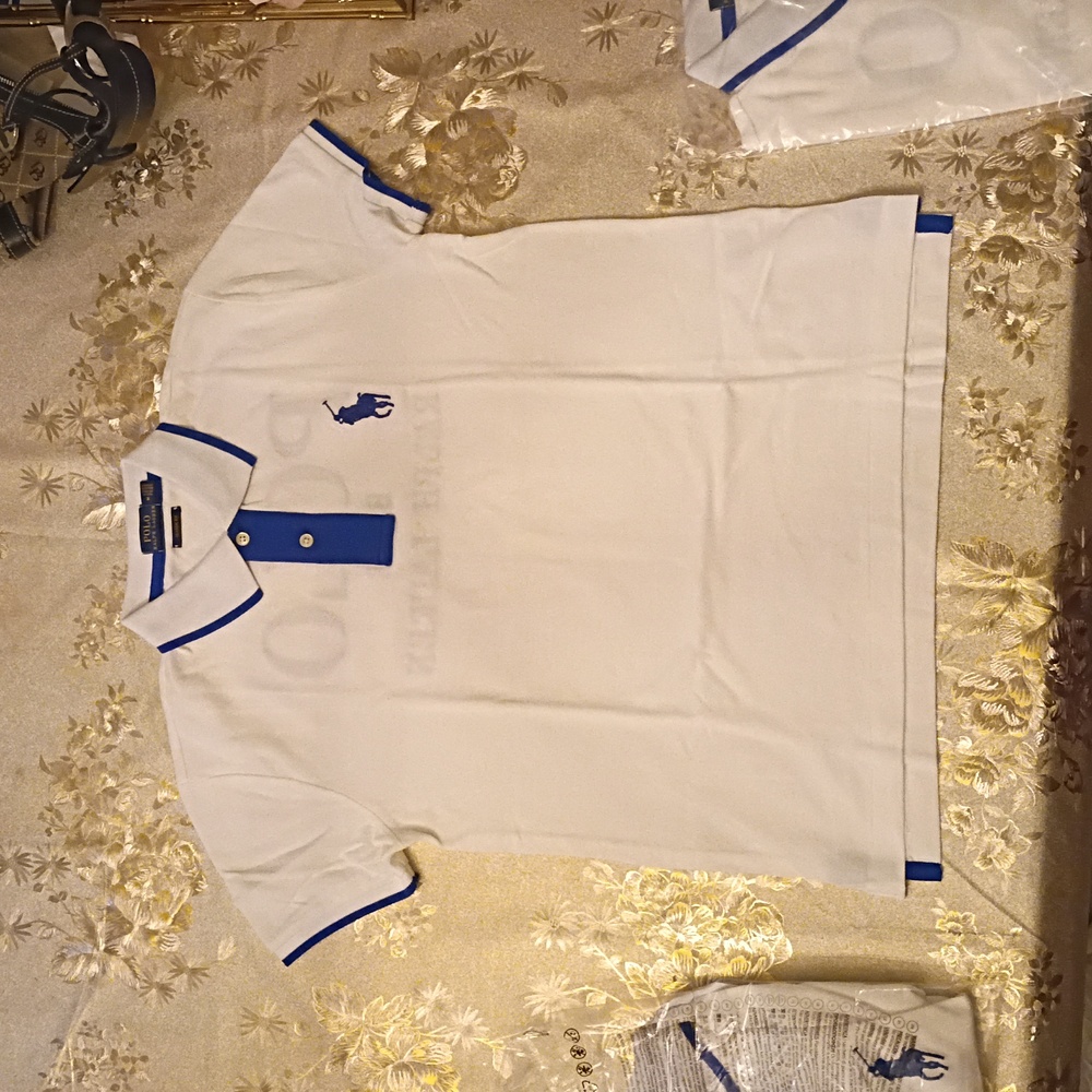 NWT polo by Ralph Lauren White/Blue Classic Fit Polo Shirt Size Medium Men's.